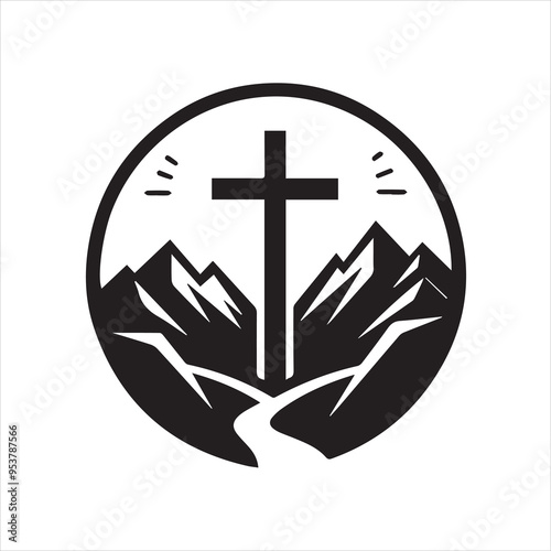 cross in the mountain logo simple vector	
