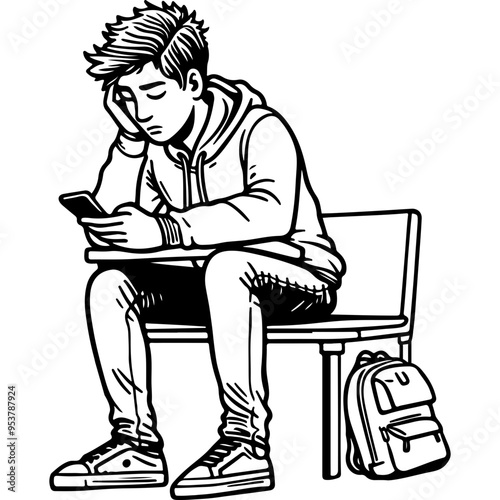 Teenager Using Smartphone on Chair.