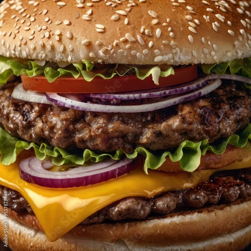 A hamburger on white and black backgrounds photo