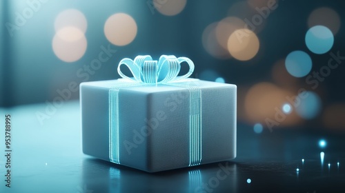 Futuristic gift box holograms generated by software, digital presents photo