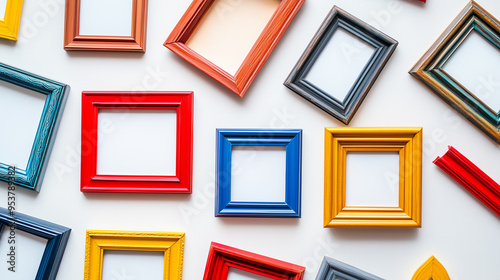 Flat Lay of Aesthetic Set of Empty Colourful Frames