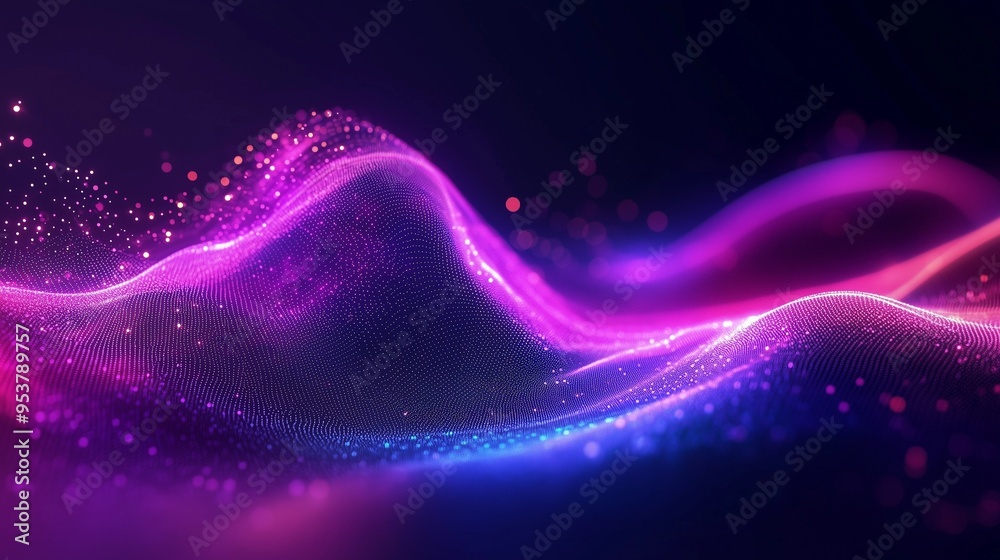 Abstract Digital Technology Background with Wavy Lines and Glowing Light in Purple and Blue Gradient on a Dark Color Palette, High-Quality 8K Resolution Wallpaper Abstract Digital Technology Background with Wavy Lines and Glowing Light in Purple and Blue Gradient on a Dark Color Palette, High-Quality 8K Resolution Wallpaper