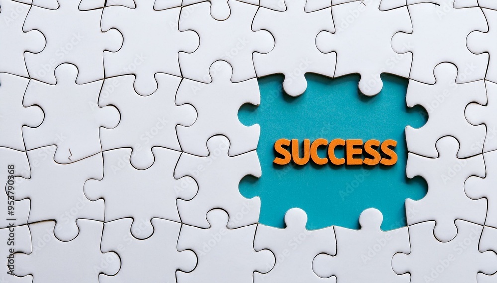 Blank puzzle with the word success over the missing piece Blank puzzle with the word success over the missing piece