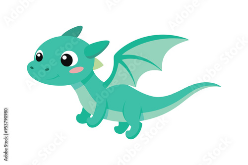 Cute cartoon baby dragon flaying vector artwork illustration