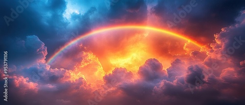 Stunning Rainbow Arcing Over Dramatic Sunset Clouds in a Vibrant Sky