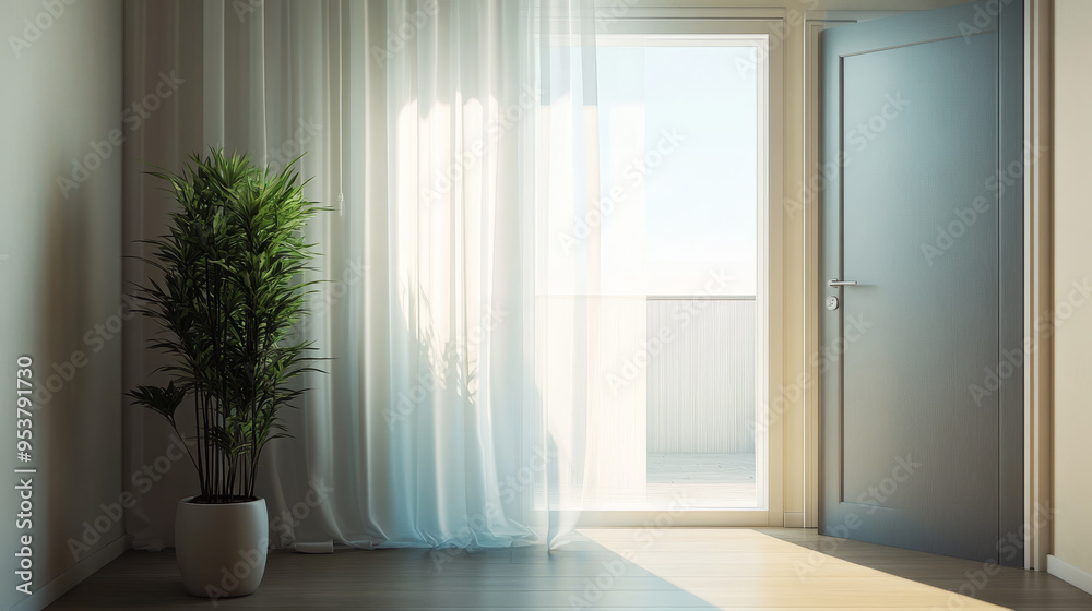 A white door with a window in front of it A white door with a window in front of it