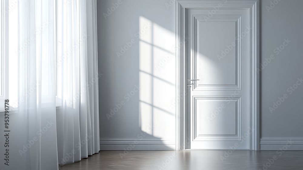 A white door with a window in front of it A white door with a window in front of it