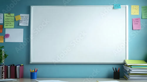 A white board with colorful notes on it