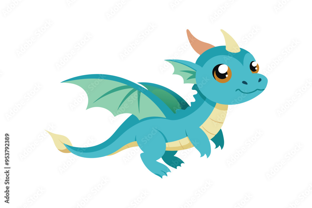 Cute cartoon baby dragon flaying vector artwork illustration