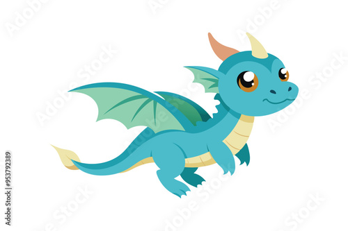 Cute cartoon baby dragon flaying vector artwork illustration