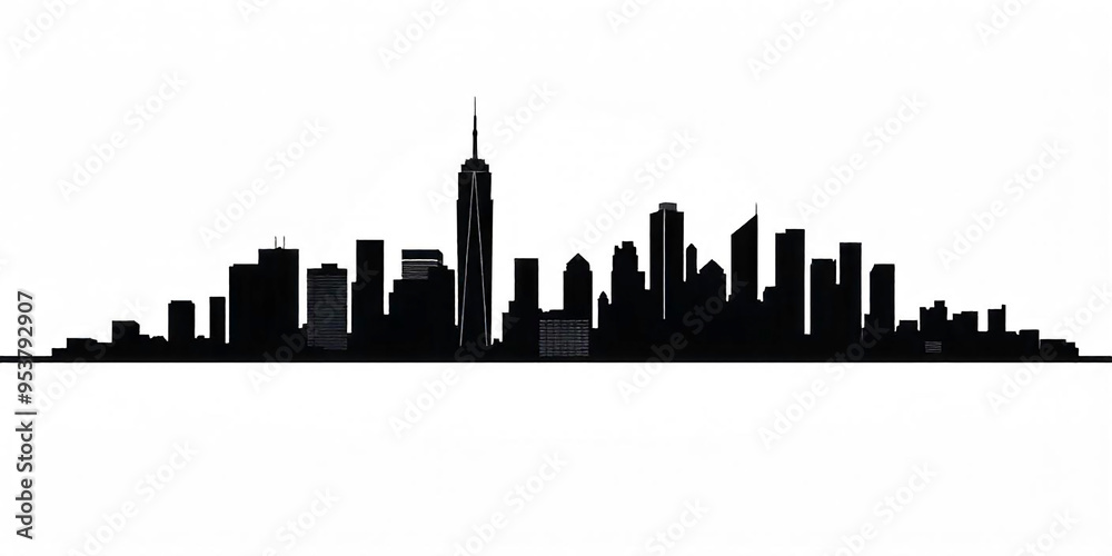 Fototapeta premium silhouette of building facade, black and white silhouette line drawing illustration of old houses scheme in white background 
