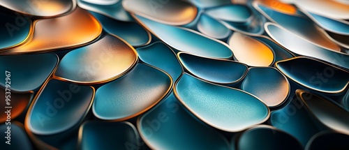 Abstract Blue and Gold  D Curved Shapes Background photo