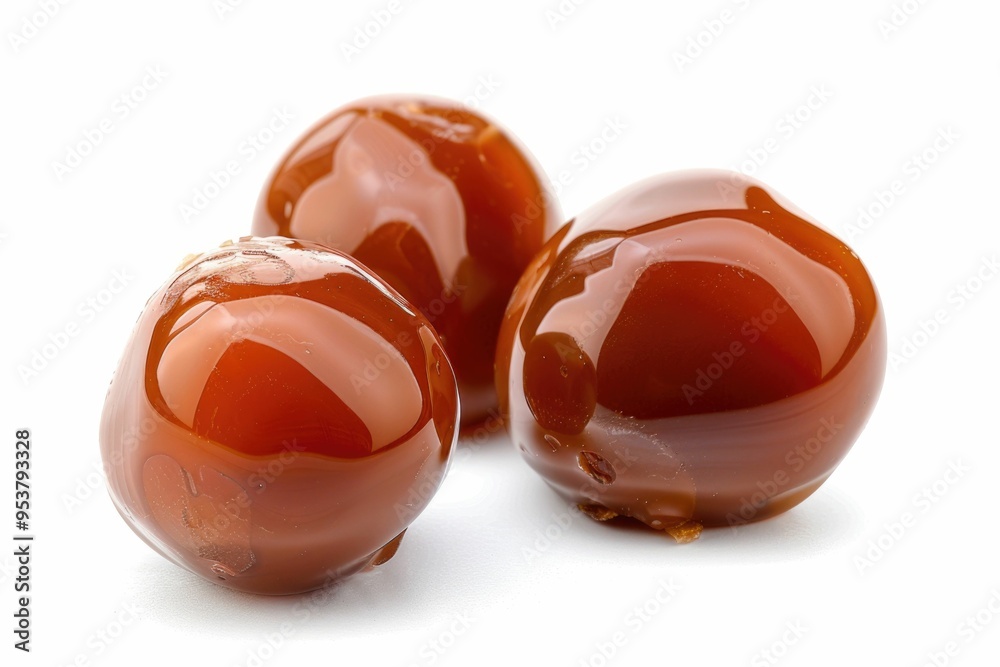 Toffee caramel candies close up on white background Toffee caramel candies close up on white background