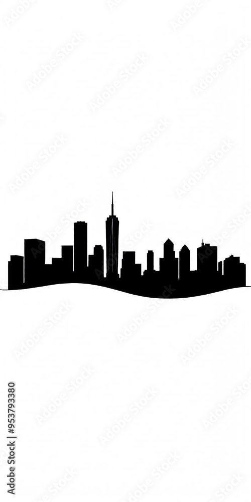 Naklejka premium silhouette of building facade, black and white silhouette line drawing illustration of old houses scheme in white background 