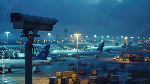 Secure Skies: Surveillance Camera Monitoring Airfreight Terminal with Aircraft in the Distance