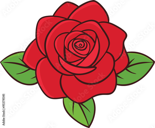 red rose with leaves icon vector illustration