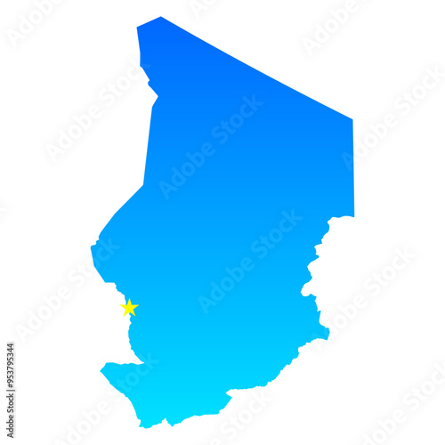 Map of Chad with its capital N Djamena in professional blue style photo