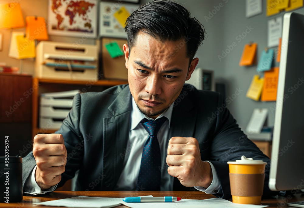 Fototapeta premium A stressed people in office - stressed businessman work in office - Businessman with paperwork holding documents in office