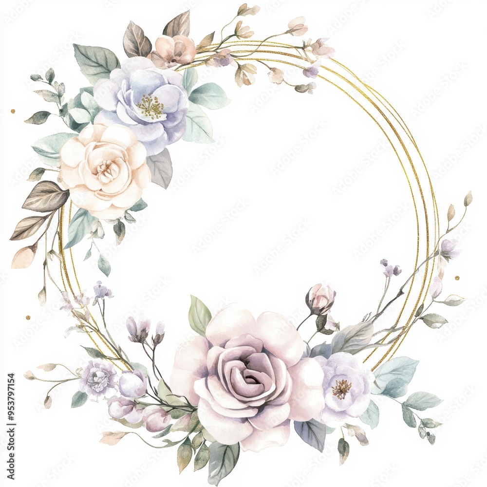 Elegant floral wreath with soft pastel flowers and leaves on a white background, perfect for invitations and decorations. Elegant floral wreath with soft pastel flowers and leaves on a white background, perfect for invitations and decorations.