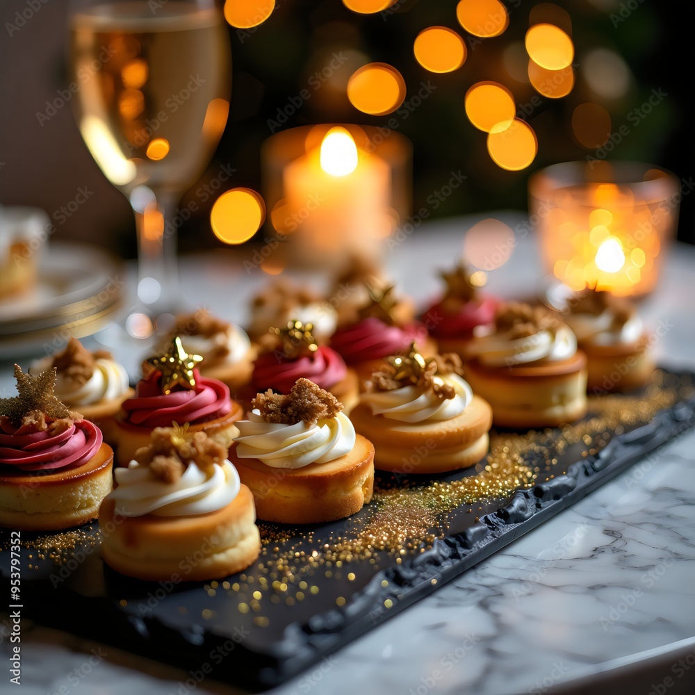 Close-Up of a Glamorous New Year's Eve Dessert Table Close-Up of a Glamorous New Year's Eve Dessert Table