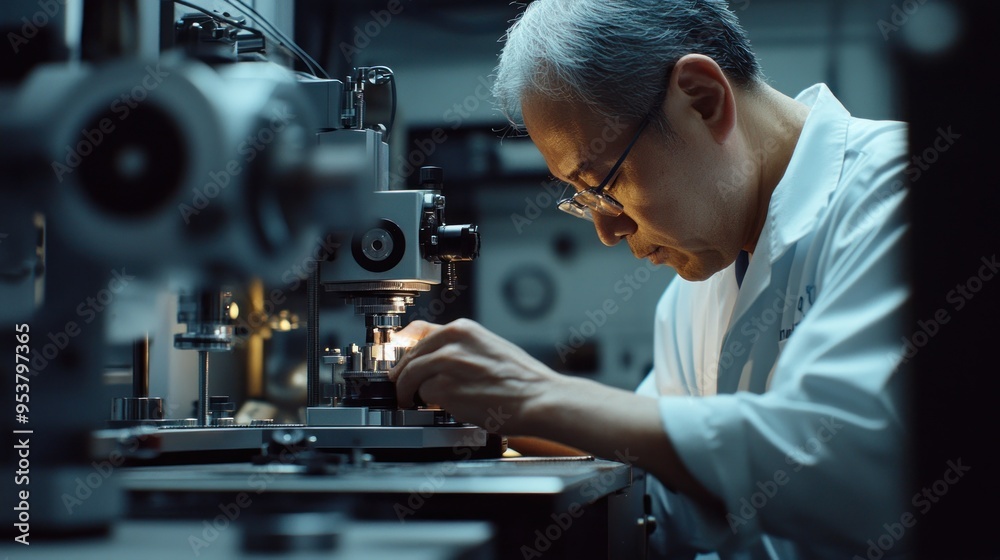 A Scientist Using a Microscope in a Laboratory A Scientist Using a Microscope in a Laboratory