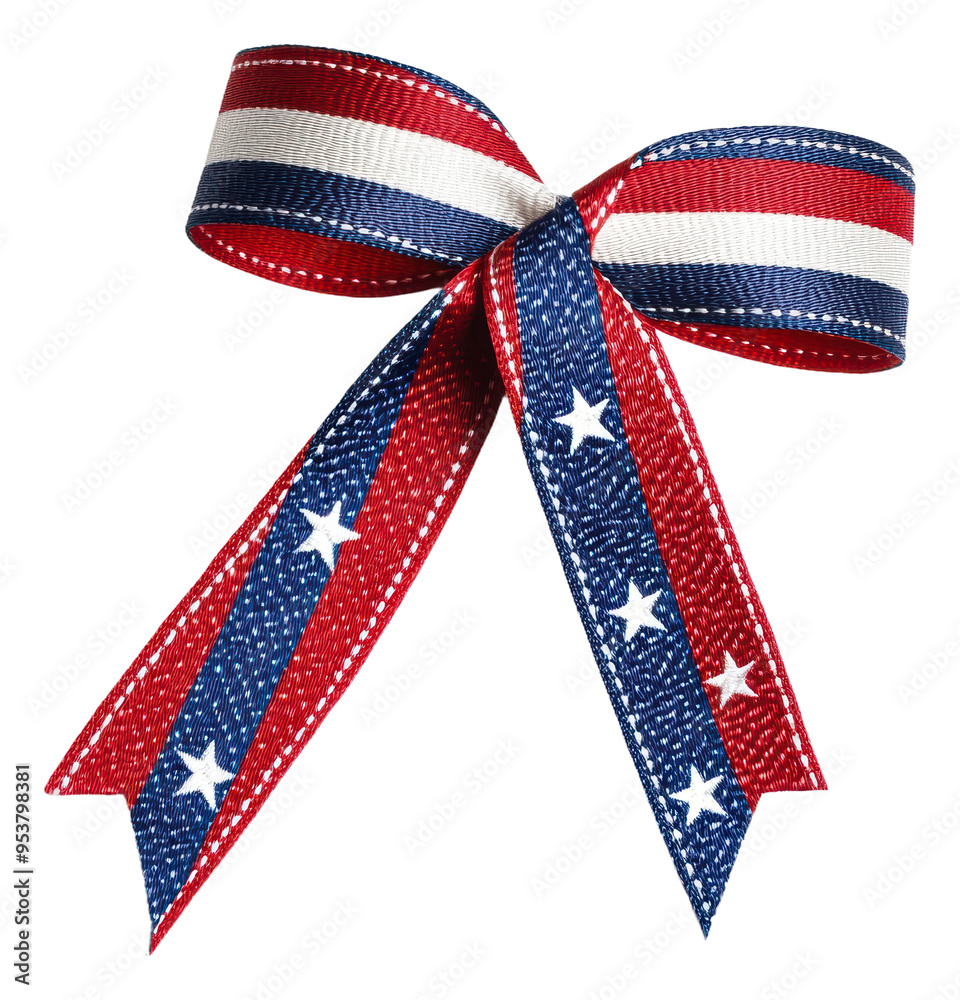 Obraz premium Stars on red, white, and blue ribbon isolated on transparent background