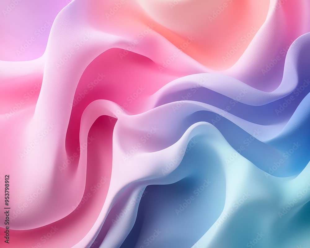 Fototapeta premium A vibrant blend of pastel colors flowing together, creating a smooth and calming abstract fabric texture.
