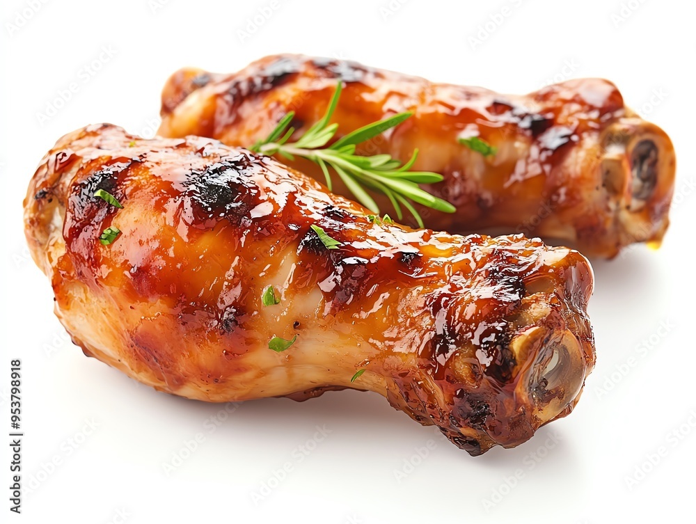 a chicken drumstick with honey glaze, sweet and savory, glossy finish, isolated on white background a chicken drumstick with honey glaze, sweet and savory, glossy finish, isolated on white background