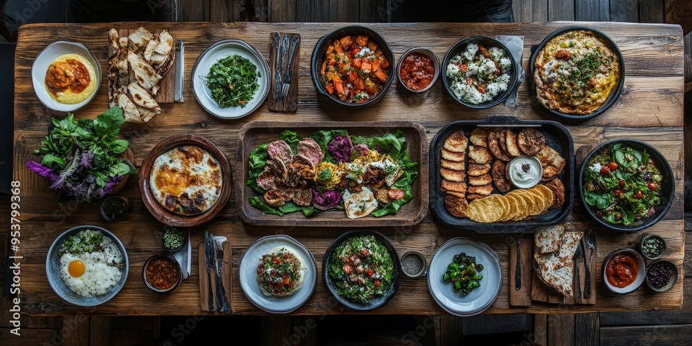 Rustic Feast on Wooden Table Surrounded by People Rustic Feast on Wooden Table Surrounded by People