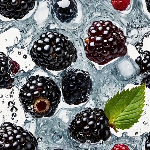 Blueberries , Red berries , Strawberries  in water , Berries in water  photo