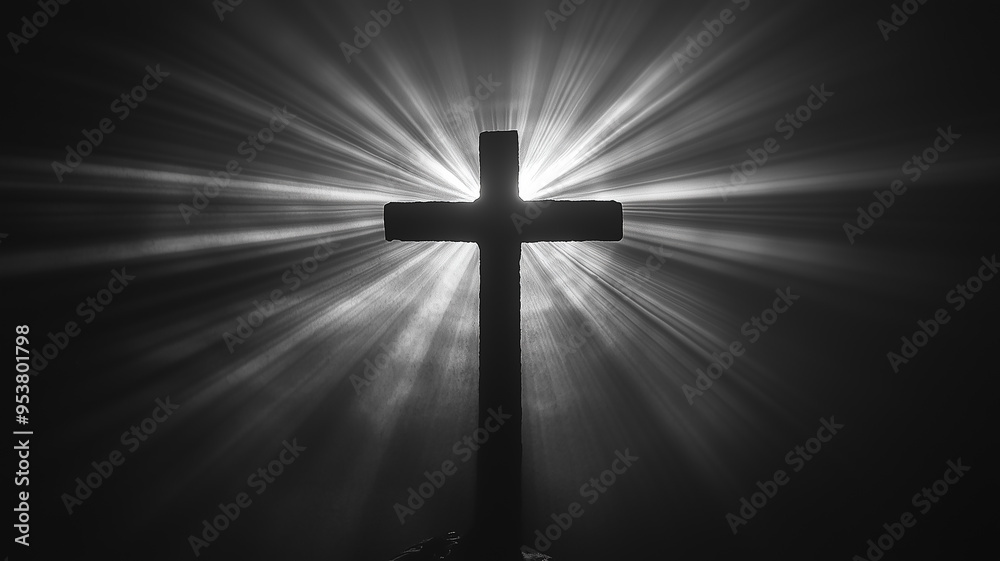 Illustration of a minimalist cross with subtle rays of light emanating from behind Illustration of a minimalist cross with subtle rays of light emanating from behind