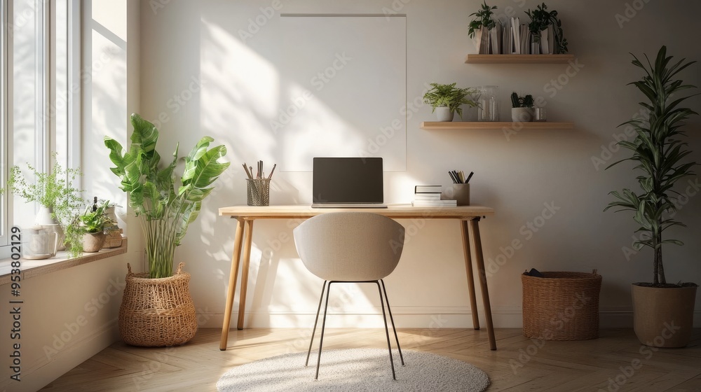 Fototapeta premium A small home office with a modern desk