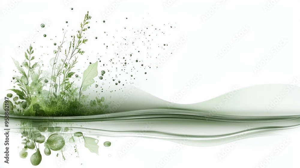 A serene and elegant blend of green foliage and soft curves, perfect for nature-themed projects and eco-friendly designs. A serene and elegant blend of green foliage and soft curves, perfect for nature-themed projects and eco-friendly designs.