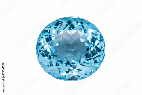 Natural swiss blue topaz oval faceted gemstone isolated on white background. Clean, transparent, rich blue color faceted gemstone setting for making jewelry. Irradiated topaz stone sample.