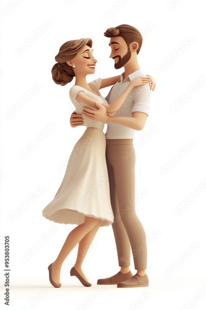 Romantic Happiness: A Joyful Cartoon Couple Dancing Together inSoft Atmosphere Romantic Happiness: A Joyful Cartoon Couple Dancing Together inSoft Atmosphere