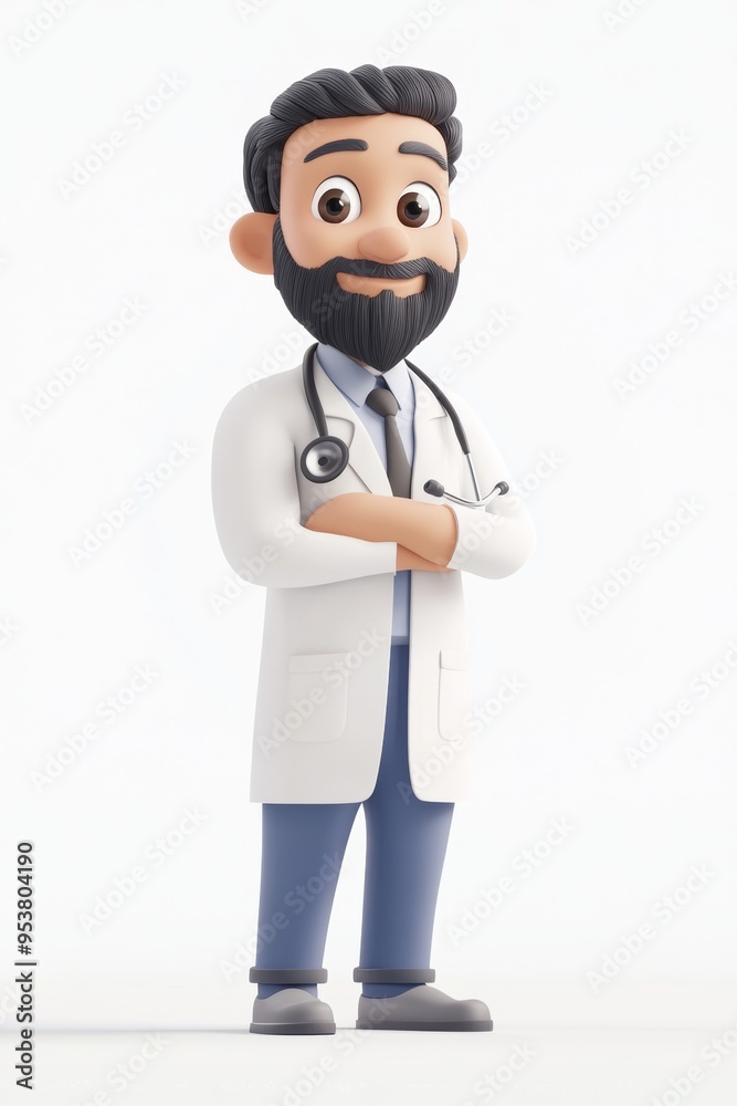Caring Cartoon DoctorStethoscope on White Background - Compassion and Professionalism Caring Cartoon DoctorStethoscope on White Background - Compassion and Professionalism