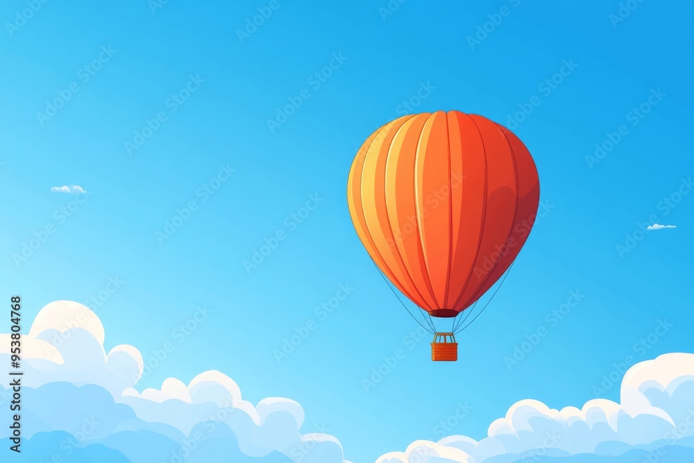 a hot air balloon soaring high in the sky with a bright blue background and a few puffy clouds illustration a hot air balloon soaring high in the sky with a bright blue background and a few puffy clouds illustration