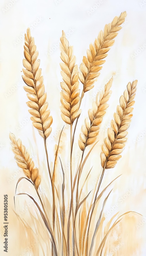 Artistic depiction of golden wheat ears against a light background, symbolizing harvest and agriculture. Artistic depiction of golden wheat ears against a light background, symbolizing harvest and agriculture.