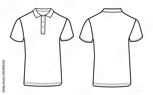 T-shirt , polo, t-shirt, outline, vector illustration, template. Back and front of t-shirt. 
