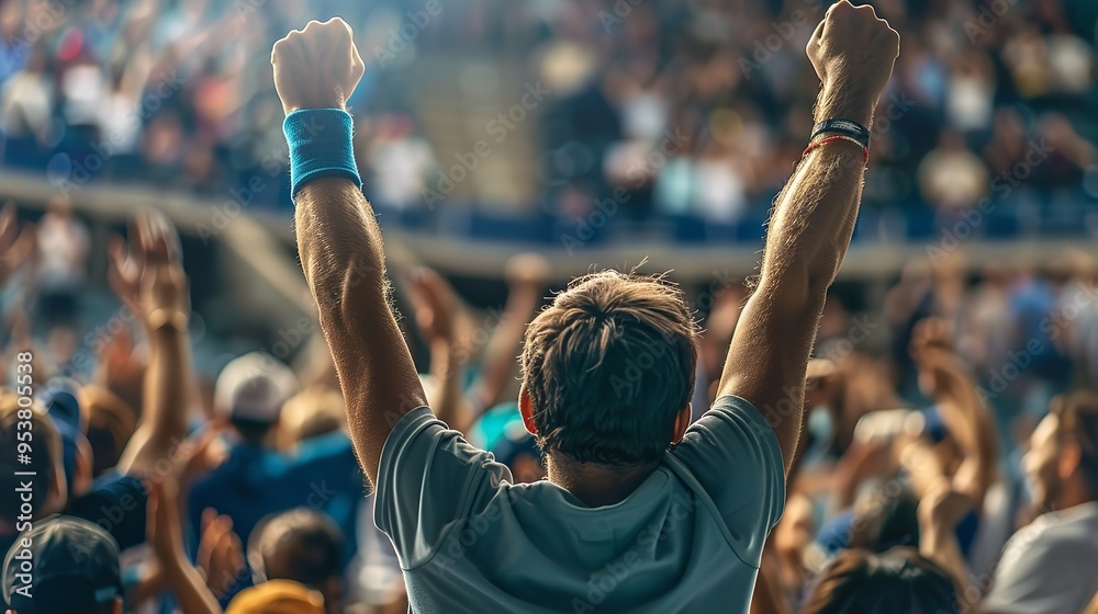 Fototapeta premium Fans of tennis are celebrating at a tennis court. Generative Ai
