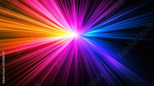Abstract Radial Colored Light Rays on Black Background for Futuristic and Spiritual Concepts Generative AI