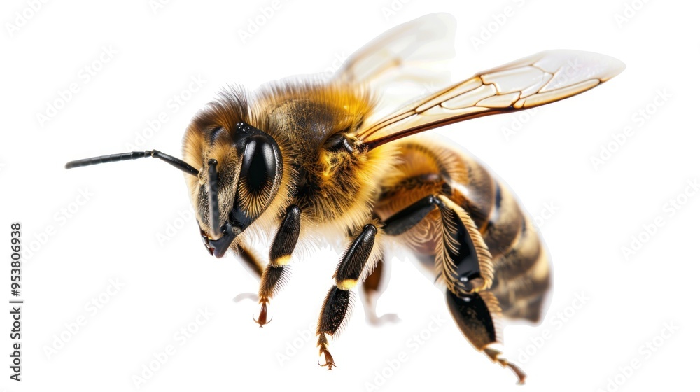 A stunning bee is flying.