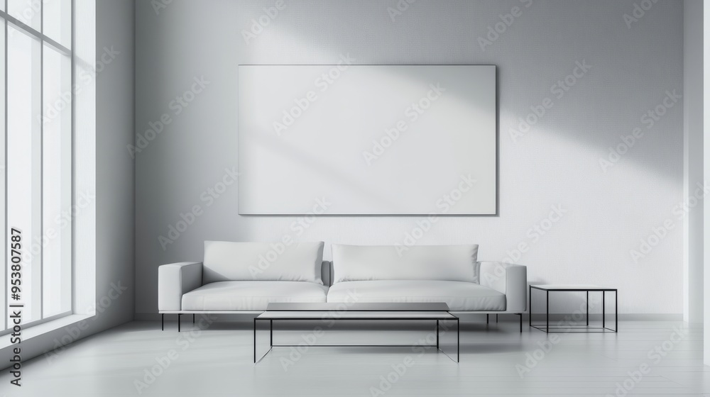 A minimalist living room with a sleek sofa and a single coffee table A minimalist living room with a sleek sofa and a single coffee table
