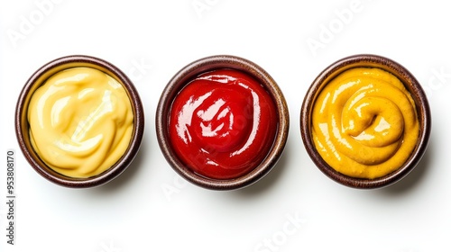 Condiment Assortment on White Background, Top View Generative AI