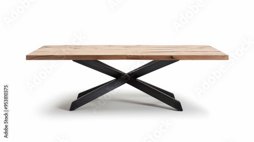 dining table with a high-quality oak top and metal cross leg