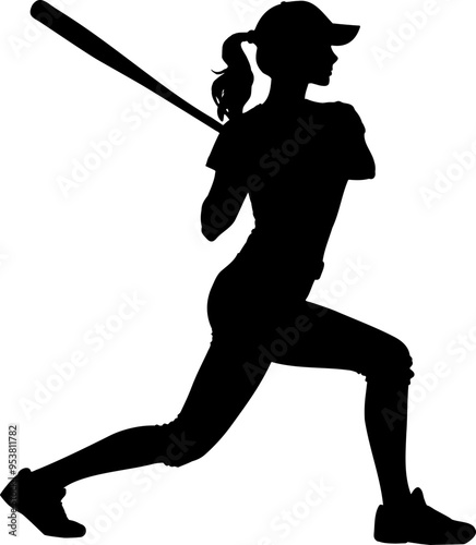 Woman softball player batter silhouette vector image