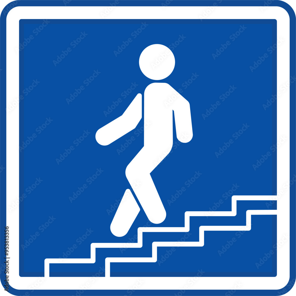 Blue Pedestrian Subway Road Sign. Man Descending into Underground Crossing. Vector Icon Blue Pedestrian Subway Road Sign. Man Descending into Underground Crossing. Vector Icon