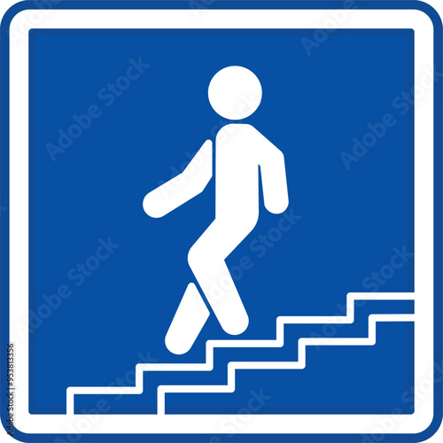 Blue Pedestrian Subway Road Sign. Man Descending into Underground Crossing. Vector Icon