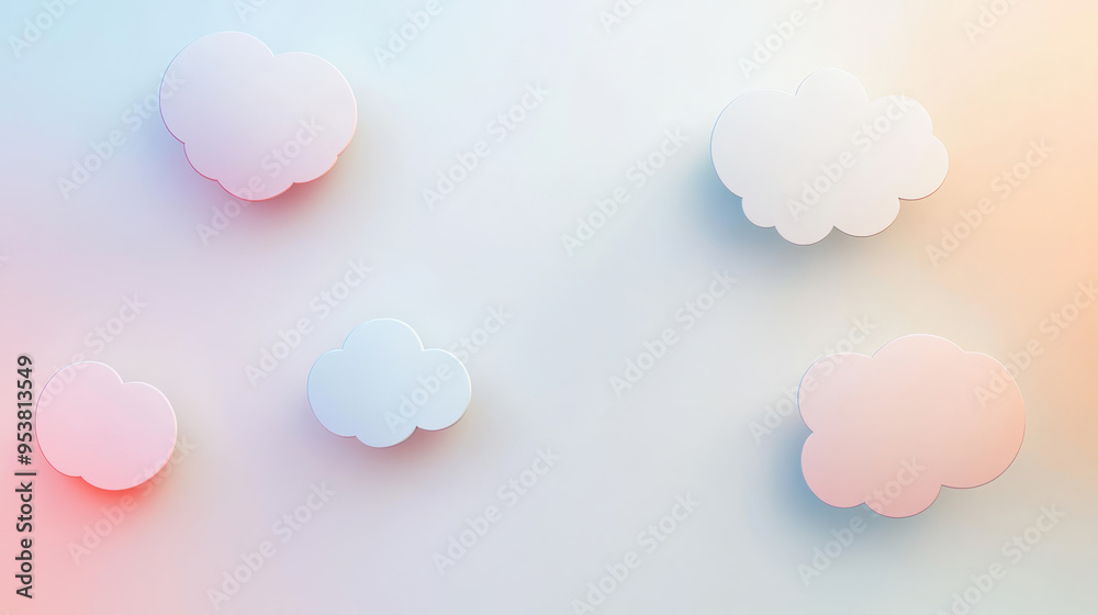 A colorful background with four clouds of different sizes A colorful background with four clouds of different sizes