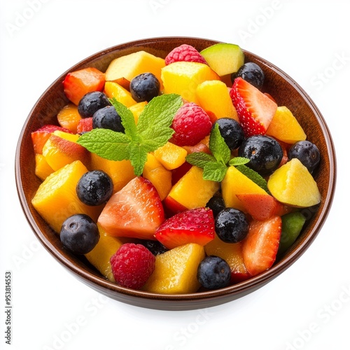 Fresh Fruit Salad in a Bowl on White Background, Healthy Snack Option Generative AI